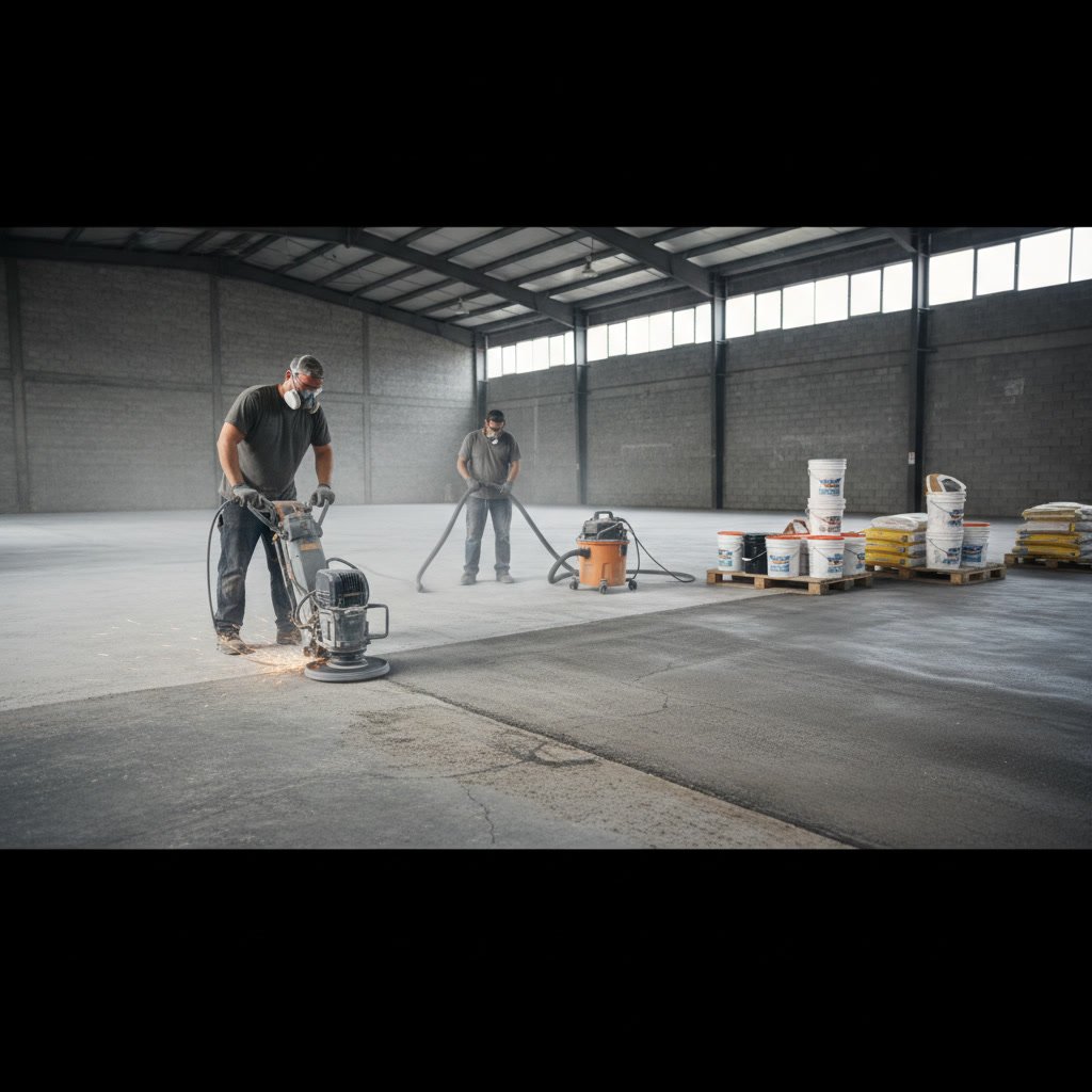 commercial warehouse epoxy floor showing durability after years of heavy forklift traffic