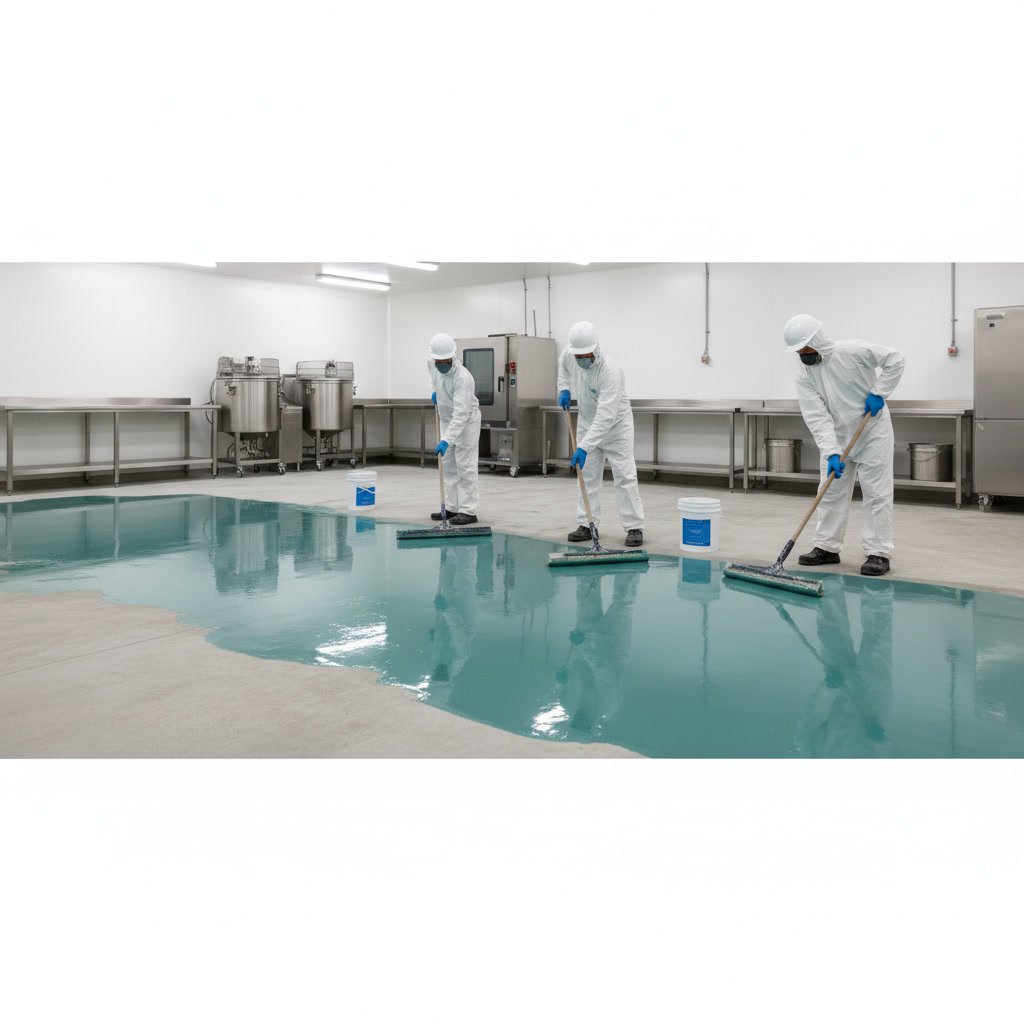 Urethane cement flooring system installed in restaurant kitchen meeting health code requirements