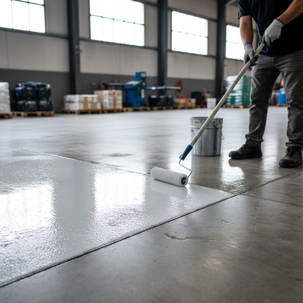 Polyaspartic industrial floor coating in manufacturing facility
