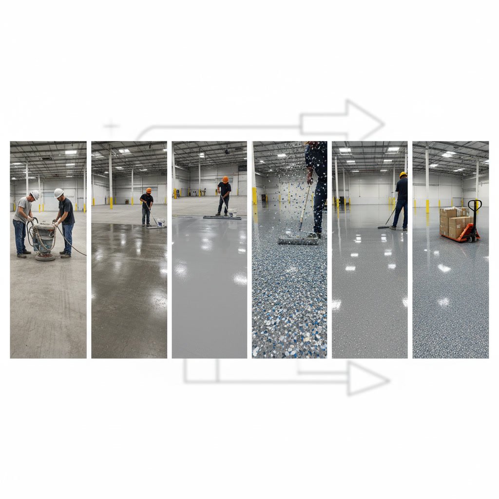 Completed professional epoxy floor installation showing final topcoat