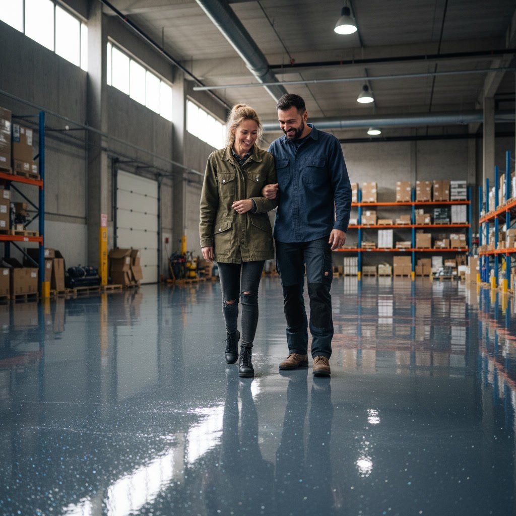 Polished concrete flooring in commercial warehouse facility