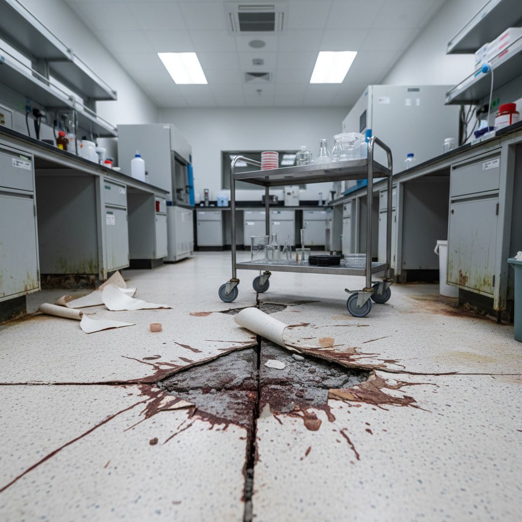 Seamless epoxy flooring pharmaceutical laboratory installation with cove base