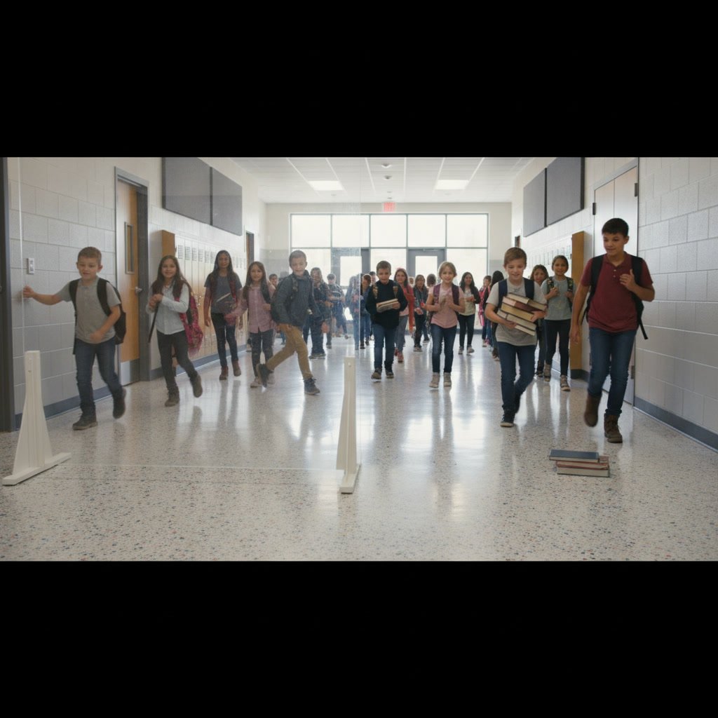 Durable epoxy flooring in school building high traffic area