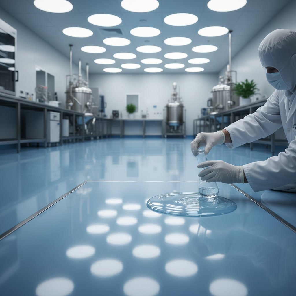 Pharmaceutical laboratory with seamless epoxy flooring system and integral cove base