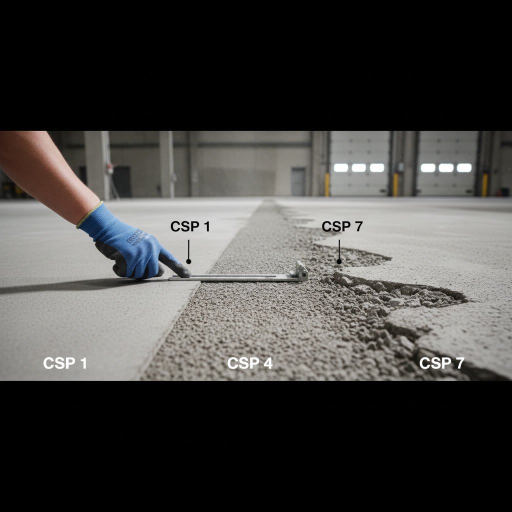 Diamond grinding equipment creating proper concrete surface profile for epoxy coating adhesion