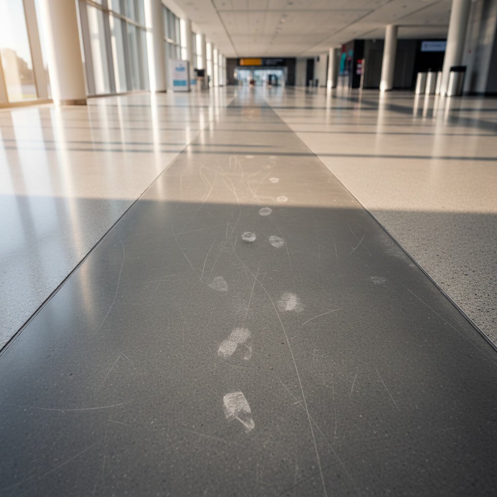 Commercial space with polished concrete floor showing maintenance comparison